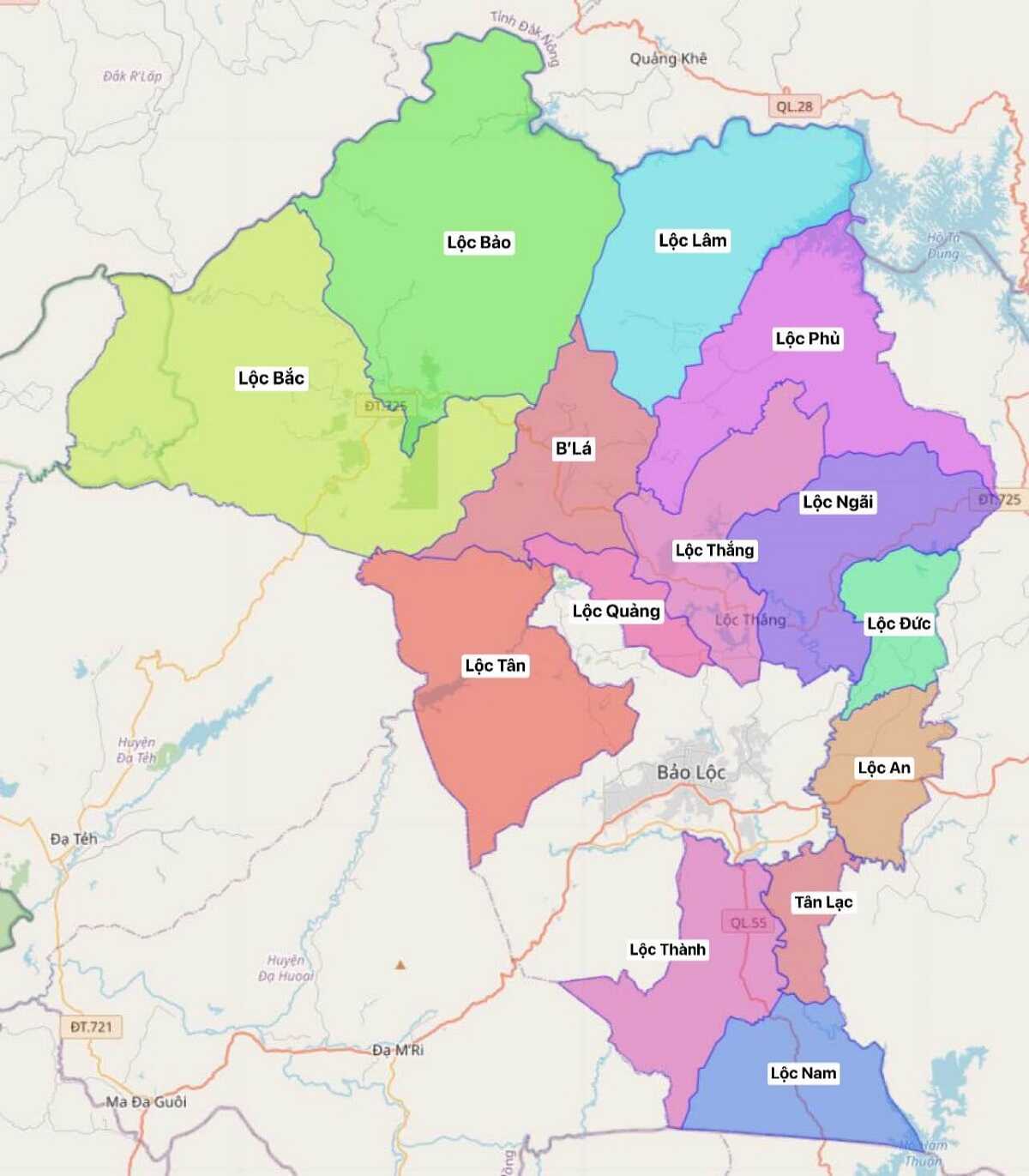 Bản đồ chi tiết đơn vị hành chính huyện Bảo Lâm