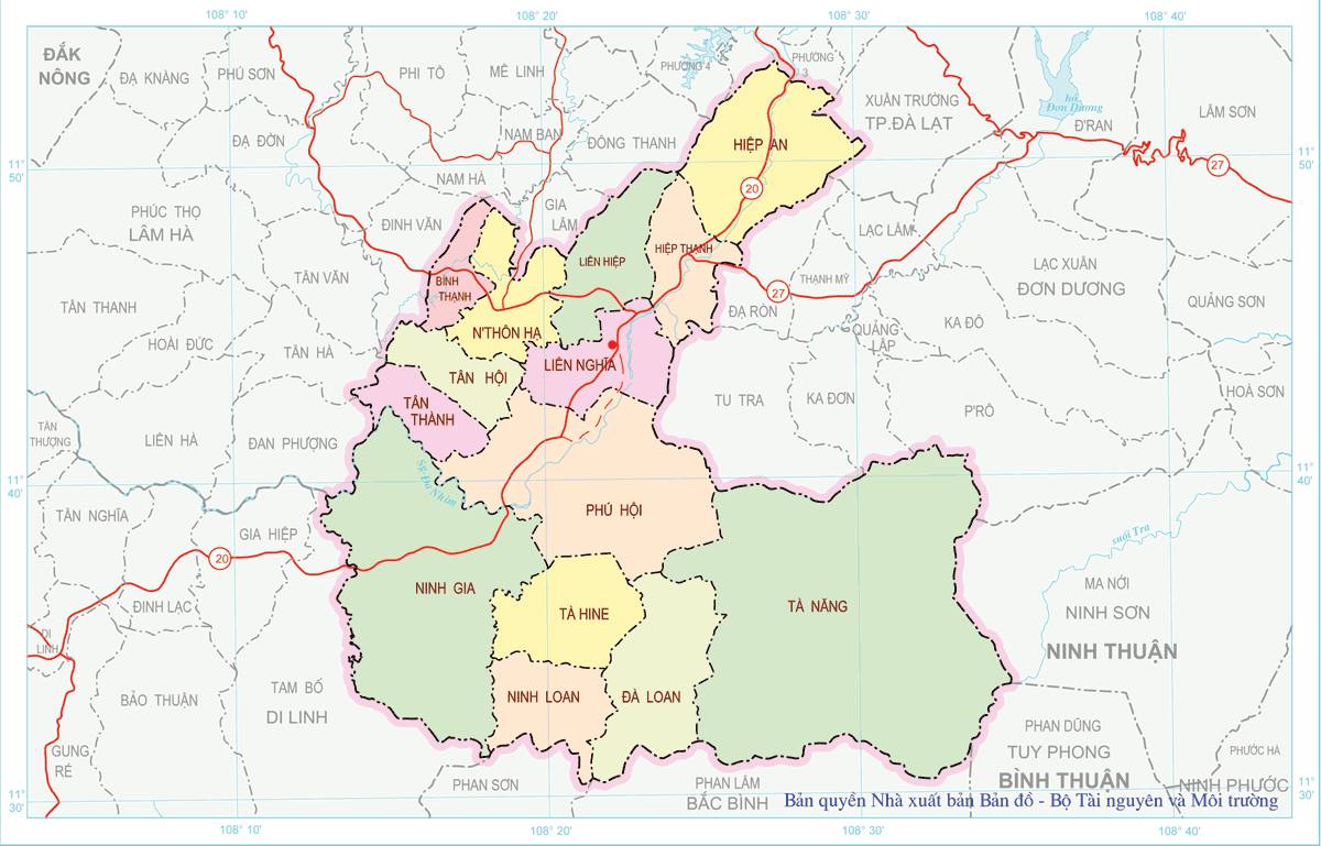 Vị trí huyện Đức Trọng trên bản đồ