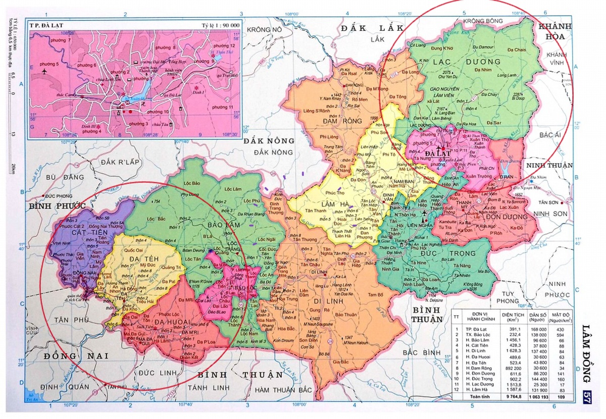  sáp nhập 3 huyện: Đạ Huoai, Đạ Tẻh và Cát Tiên thành 1 huyện.