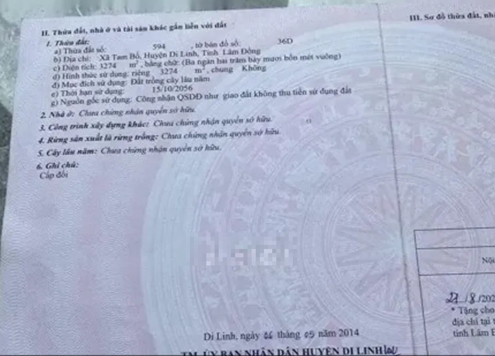 dat vuon khu dan cu xa tam bo huyen di linh tinh lam dong